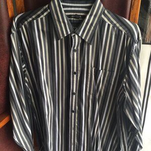 Black and gray button down shirt. George.